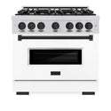 ZLINE Autograph Edition 36 in. 5.2 cu. ft. Classic Gas Range with 6 Burner Cooktop and Convection Gas Oven in Stainless Steel with White Matte Door and Matte Black Accents, Open Box-Great Condition