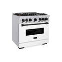 ZLINE Autograph Edition 36 in. 5.2 cu. ft. Classic Gas Range with 6 Burner Cooktop and Convection Gas Oven in Stainless Steel with White Matte Door and Matte Black Accents, Open Box-Good Condition