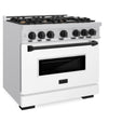 ZLINE Autograph Edition 36 in. 5.2 cu. ft. Classic Gas Range with 6 Burner Cooktop and Convection Gas Oven in Stainless Steel with White Matte Door and Matte Black Accents, Open Box-Great Condition