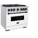 ZLINE Autograph Edition 36 in. 5.2 cu. ft. Classic Gas Range with 6 Burner Cooktop and Convection Gas Oven in Stainless Steel with White Matte Door and Matte Black Accents, Open Box-Good Condition