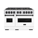 ZLINE Autograph Edition 48 in. 6.7 cu. ft. Classic Double Oven Gas Range with 8 Burner Cooktop in Stainless Steel with White Matte Doors and Matte Black Accents, Open Box-Great Condition