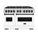 ZLINE Autograph Edition 48 in. 6.7 cu. ft. Classic Double Oven Gas Range with 8 Burner Cooktop in Stainless Steel with White Matte Doors and Matte Black Accents (CGRZ-WM-48-MB)