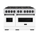 ZLINE Autograph Edition 48 in. 6.7 cu. ft. Classic Double Oven Gas Range with 8 Burner Cooktop in Stainless Steel with White Matte Doors and Matte Black Accents, Open Box-Great Condition