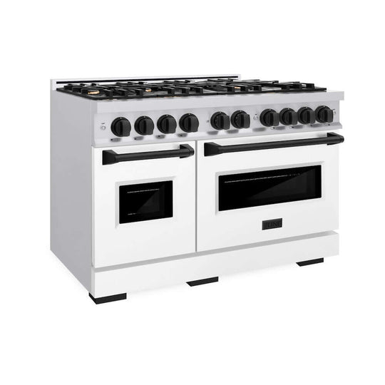 ZLINE Autograph Edition 48 in. 6.7 cu. ft. Classic Double Oven Gas Range with 8 Burner Cooktop in Stainless Steel with White Matte Doors and Matte Black Accents, Open Box-Good Condition