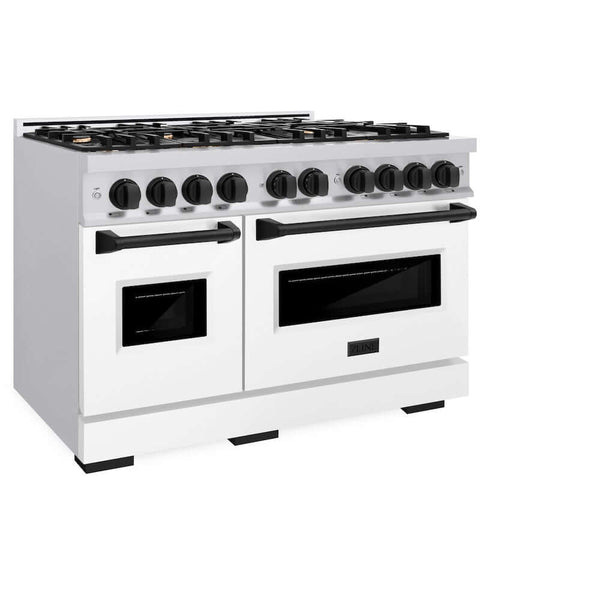 ZLINE Autograph Edition 48 in. 6.7 cu. ft. Classic Double Oven Gas Range with 8 Burner Cooktop in Stainless Steel with White Matte Doors and Matte Black Accents, Open Box-Good Condition