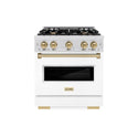 ZLINE Autograph Edition 30 in. 4.2 cu. ft. Classic Gas Range with 4 Burner Cooktop and Convection Gas Oven in DuraSnow® Stainless Steel with White Matte Door and Champagne Bronze Accents (CGRSZ-WM-30-CB)