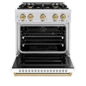 ZLINE Autograph Edition 30 in. 4.2 cu. ft. Classic Gas Range with 4 Burner Cooktop and Convection Gas Oven in DuraSnow® Stainless Steel with White Matte Door and Champagne Bronze Accents (CGRSZ-WM-30-CB)