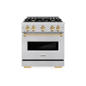 ZLINE Autograph Edition 30 in. 4.2 cu. ft. Classic Gas Range with 4 Burner Cooktop and Convection Gas Oven in Stainless Steel and Polished Gold Accents, Open Box-Great Condition