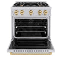 ZLINE Autograph Edition 30 in. 4.2 cu. ft. Classic Gas Range with 4 Burner Cooktop and Convection Gas Oven in Stainless Steel and Polished Gold Accents, Open Box-Good Condition