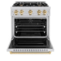 ZLINE Autograph Edition 30 in. 4.2 cu. ft. Classic Gas Range with 4 Burner Cooktop and Convection Gas Oven in Stainless Steel and Polished Gold Accents, Open Box-Great Condition