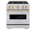 ZLINE Autograph Edition 30 in. 4.2 cu. ft. Classic Gas Range with 4 Burner Cooktop and Convection Gas Oven in Stainless Steel and Polished Gold Accents, Open Box-Good Condition