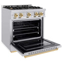 ZLINE Autograph Edition 30 in. 4.2 cu. ft. Classic Gas Range with 4 Burner Cooktop and Convection Gas Oven in Stainless Steel and Polished Gold Accents, Open Box-Good Condition