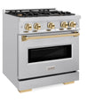 ZLINE Autograph Edition 30 in. 4.2 cu. ft. Classic Gas Range with 4 Burner Cooktop and Convection Gas Oven in Stainless Steel and Polished Gold Accents, Open Box-Great Condition