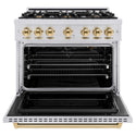 ZLINE Autograph Edition 36 in. 5.2 cu. ft. Classic Gas Range with 6 Burner Cooktop and Convection Gas Oven in Stainless Steel and Polished Gold Accents, Open Box-Good Condition