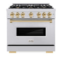 ZLINE Autograph Edition 36 in. 5.2 cu. ft. Classic Gas Range with 6 Burner Cooktop and Convection Gas Oven in Stainless Steel and Polished Gold Accents, Open Box-Good Condition