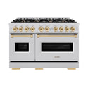 ZLINE Autograph Edition 48 in. 6.7 cu. ft. Classic Double Oven Gas Range with 8 Burner Cooktop in Stainless Steel and Polished Gold Accents, Open Box-Great Condition