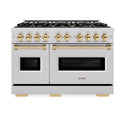 ZLINE Autograph Edition 48 in. 6.7 cu. ft. Classic Double Oven Gas Range with 8 Burner Cooktop in Stainless Steel and Polished Gold Accents (CGRZ-48-G)