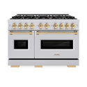 ZLINE Autograph Edition 48 in. 6.7 cu. ft. Classic Double Oven Gas Range with 8 Burner Cooktop in Stainless Steel and Polished Gold Accents, Open Box-Good Condition
