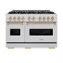 ZLINE Autograph Edition 48 in. 6.7 cu. ft. Classic Double Oven Gas Range with 8 Burner Cooktop in Stainless Steel and Polished Gold Accents, Open Box-Great Condition