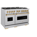 ZLINE Autograph Edition 48 in. 6.7 cu. ft. Classic Double Oven Gas Range with 8 Burner Cooktop in Stainless Steel and Polished Gold Accents, Open Box-Great Condition
