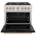 ZLINE Autograph Edition 36 in. 5.2 cu. ft. Classic Gas Range with 6 Burner Cooktop and Convection Gas Oven in Stainless Steel with Black Matte Door and Polished Gold Accents, Open Box-Good Condition