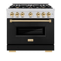 ZLINE Autograph Edition 36 in. 5.2 cu. ft. Classic Gas Range with 6 Burner Cooktop and Convection Gas Oven in Stainless Steel with Black Matte Door and Polished Gold Accents, Open Box-Great Condition