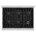 ZLINE Autograph Edition 36 in. 5.2 cu. ft. Classic Gas Range with 6 Burner Cooktop and Convection Gas Oven in Stainless Steel with Black Matte Door and Polished Gold Accents, Open Box-Good Condition