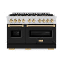 ZLINE Autograph Edition 48 in. 6.7 cu. ft. Classic Double Oven Gas Range with 8 Burner Cooktop in Stainless Steel with Black Matte Doors and Polished Gold Accents, Open Box-Great Condition