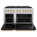 ZLINE Autograph Edition 48 in. 6.7 cu. ft. Classic Double Oven Gas Range with 8 Burner Cooktop in Stainless Steel with Black Matte Doors and Polished Gold Accents, Open Box-Great Condition