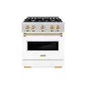 ZLINE Autograph Edition 30 in. 4.2 cu. ft. Classic Gas Range with 4 Burner Cooktop and Convection Gas Oven in Stainless Steel with White Matte Door and Polished Gold Accents, Open Box-Great Condition