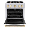 ZLINE Autograph Edition 30 in. 4.2 cu. ft. Classic Gas Range with 4 Burner Cooktop and Convection Gas Oven in Stainless Steel with White Matte Door and Polished Gold Accents, Open Box-Good Condition