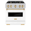 ZLINE Autograph Edition 30 in. 4.2 cu. ft. Classic Gas Range with 4 Burner Cooktop and Convection Gas Oven in Stainless Steel with White Matte Door and Polished Gold Accents, Open Box-Great Condition