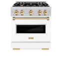 ZLINE Autograph Edition 30 in. 4.2 cu. ft. Classic Gas Range with 4 Burner Cooktop and Convection Gas Oven in Stainless Steel with White Matte Door and Polished Gold Accents, Open Box-Good Condition