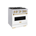 ZLINE Autograph Edition 30 in. 4.2 cu. ft. Classic Gas Range with 4 Burner Cooktop and Convection Gas Oven in Stainless Steel with White Matte Door and Polished Gold Accents, Open Box-Good Condition