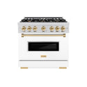 ZLINE Autograph Edition 36 in. 5.2 cu. ft. Classic Gas Range with 6 Burner Cooktop and Convection Gas Oven in Stainless Steel with White Matte Door and Polished Gold Accents, Open Box-Great Condition