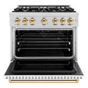 ZLINE Autograph Edition 36 in. 5.2 cu. ft. Classic Gas Range with 6 Burner Cooktop and Convection Gas Oven in Stainless Steel with White Matte Door and Polished Gold Accents, Open Box-Great Condition