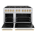 ZLINE Autograph Edition 48 in. 6.7 cu. ft. Classic Double Oven Gas Range with 8 Burner Cooktop in Stainless Steel with White Matte Doors and Polished Gold Accents, Open Box-Great Condition