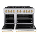 ZLINE Autograph Edition 48 in. 6.7 cu. ft. Classic Double Oven Gas Range with 8 Burner Cooktop in Stainless Steel with White Matte Doors and Polished Gold Accents, Open Box-Good Condition
