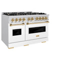 ZLINE Autograph Edition 48 in. 6.7 cu. ft. Classic Double Oven Gas Range with 8 Burner Cooktop in Stainless Steel with White Matte Doors and Polished Gold Accents, Open Box-Great Condition