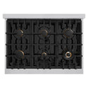 ZLINE 36 in. Classic Gas Rangetop with 6 Brass Burners and Porcelain Cooktop in Stainless Steel with Griddle (RT-BR-GR-36)