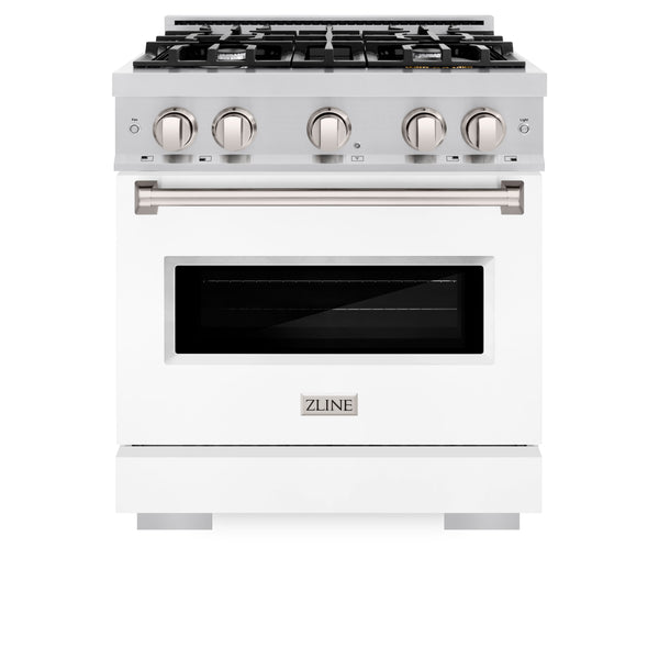 ZLINE 30 in. 4.2 cu. ft. Classic Dual Fuel Range with 4 Burner Gas Cooktop and Electric Convection Oven in Stainless Steel with White Matte Door (CDR-WM-30)