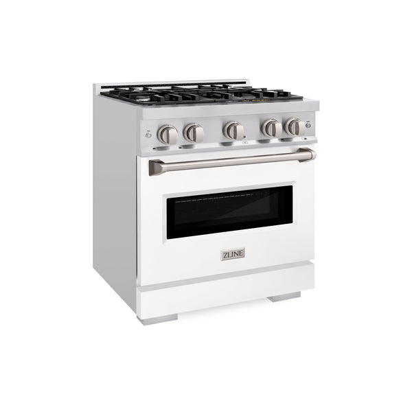 ZLINE 30 in. 4.2 cu. ft. Classic Dual Fuel Range with 4 Burner Gas Cooktop and Electric Convection Oven in Stainless Steel with White Matte Door (CDR-WM-30)