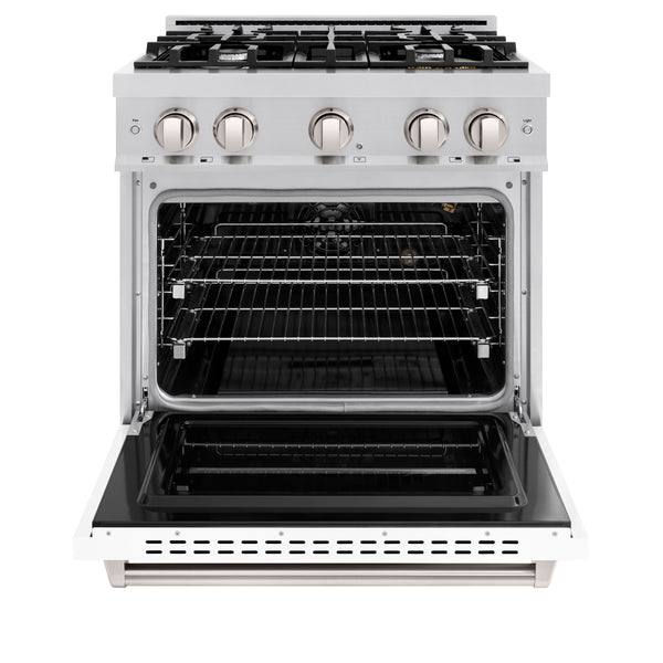 ZLINE 30 in. 4.2 cu. ft. Classic Gas Range with 4 Burner Cooktop and Convection Gas Oven in Stainless Steel with White Matte Door (CGR-WM-30)