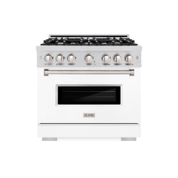 ZLINE 36 in. 5.2 cu. ft. Classic Gas Range with 6 Burner Cooktop and Convection Gas Oven in Stainless Steel with White Matte Door (CGR-WM-36)