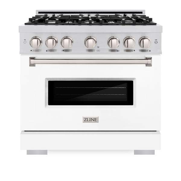 ZLINE 36 in. 5.2 cu. ft. Classic Gas Range with 6 Burner Cooktop and Convection Gas Oven in Stainless Steel with White Matte Door (CGR-WM-36)