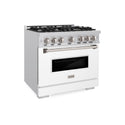 ZLINE 36 in. 5.2 cu. ft. Classic Gas Range with 6 Burner Cooktop and Convection Gas Oven in Stainless Steel with White Matte Door (CGR-WM-36)