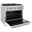 ZLINE Autograph Edition 36 in. 5.2 cu. ft. Classic Gas Range with 6 Burner Cooktop and Convection Gas Oven in Stainless Steel with White Matte Door and Champagne Bronze Accents (CGRZ-WM-36-CB)