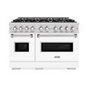 ZLINE 48 in. 6.7 cu. ft. Classic Double Oven Gas Range with 8 Burner Cooktop in Stainless Steel with White Matte Doors (CGR-WM-48)