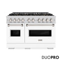 ZLINE 48 in. 6.7 cu. ft. Classic Dual Fuel Range with 8 Burner DuoPro™ Cooktop and Dual Ovens with White Matte Doors (PCDR-WM-48)