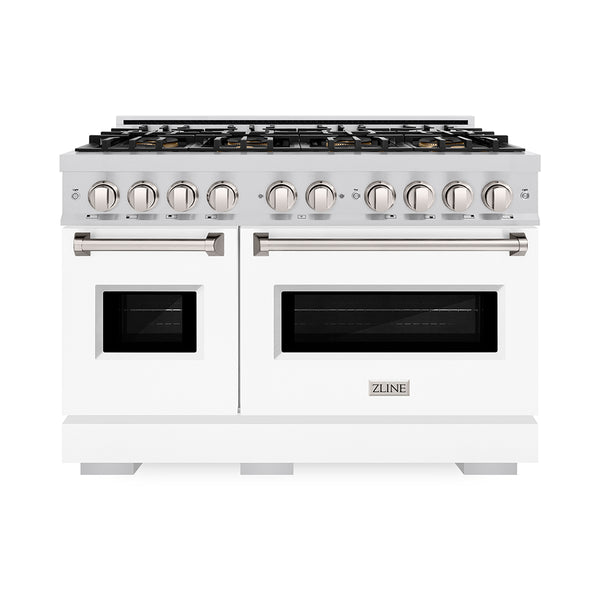 ZLINE 48 in. 6.7 cu. ft. Classic Dual Fuel Range with 8 Burner DuoPro™ Cooktop and Dual Ovens with White Matte Doors (PCDR-WM-48)
